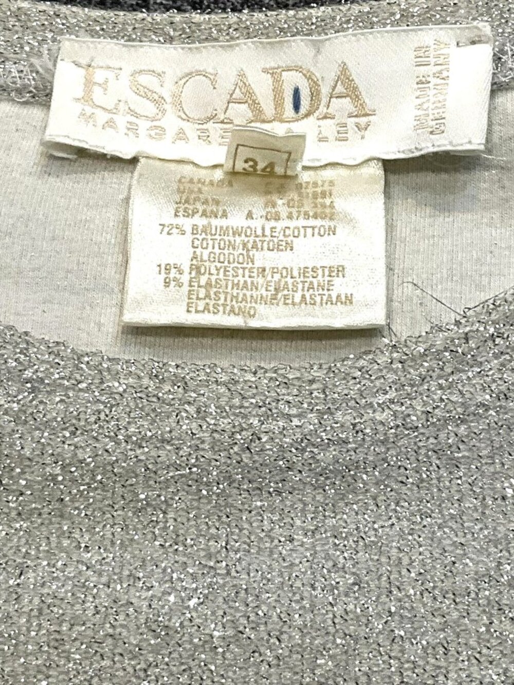 VNT Escada by Margaretha Ley Metallic Lurex Knit Sweater Silver Gray Size 34 - Picture 5 of 9